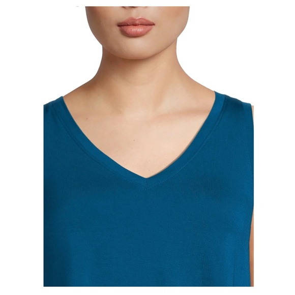 Time and Tru Baby Turq Women's High Low V-Neck Tank Top - Picture 2 of 5